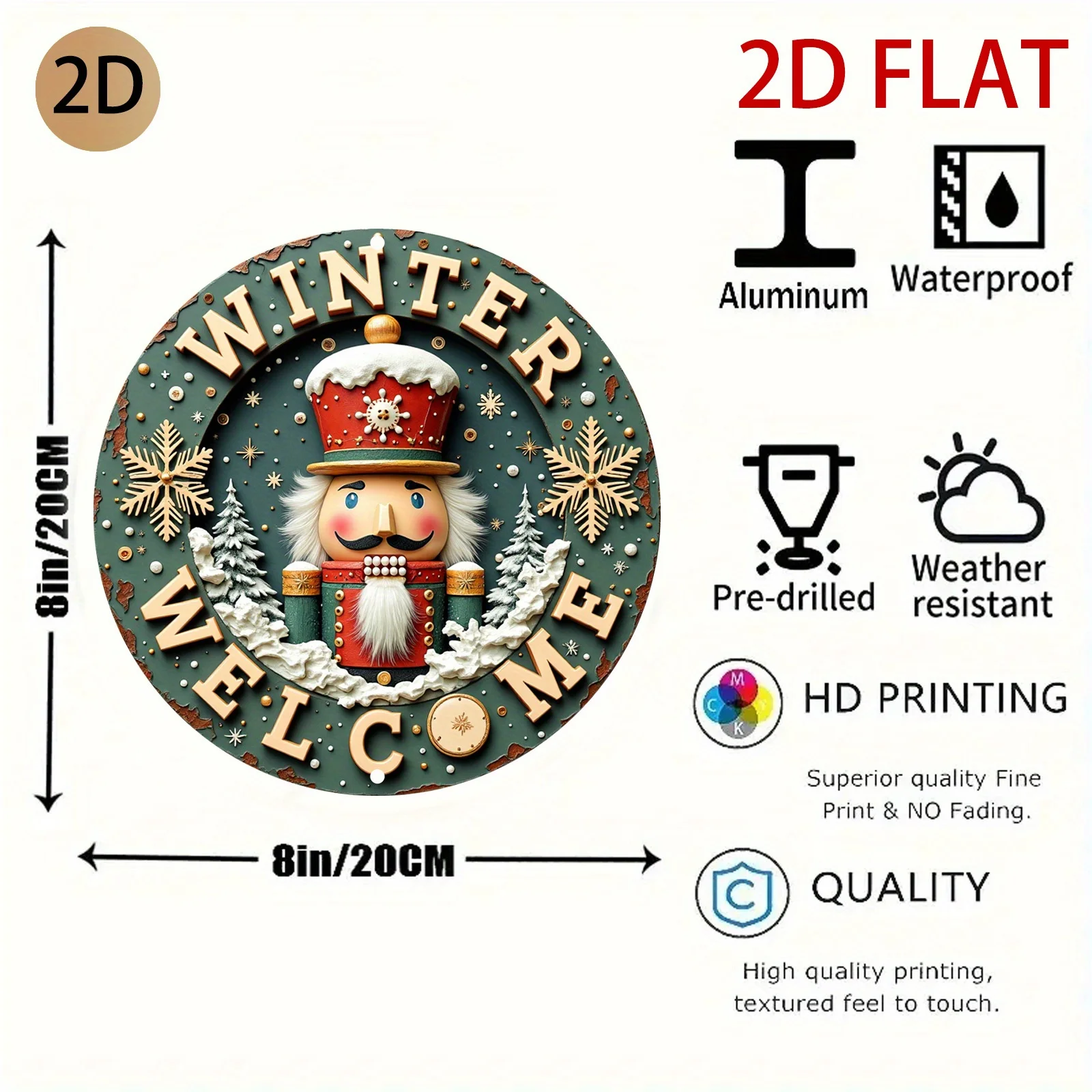 [2D Flat] A Circular Winter Welcome Sign in 2D Style, Featuring a Nutcracker Theme And Embellished with Snowflakes, Perfect for