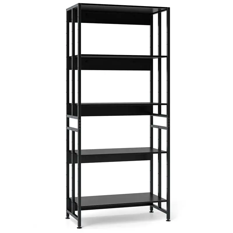

5-Tier Bookshelf with Adjustable and Tiltable Shelves-Black