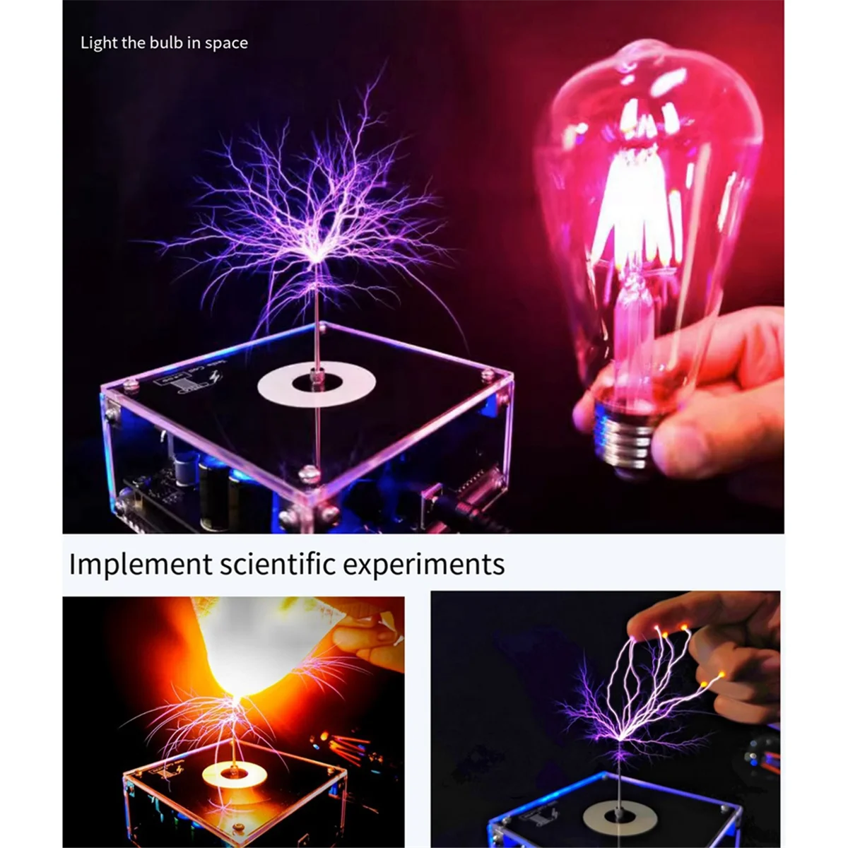 POP-lFor Tesla Artificial Lightning-Pattern Storm Coil Electronic Pocket Fireworks Bluetooth Music Coil with US