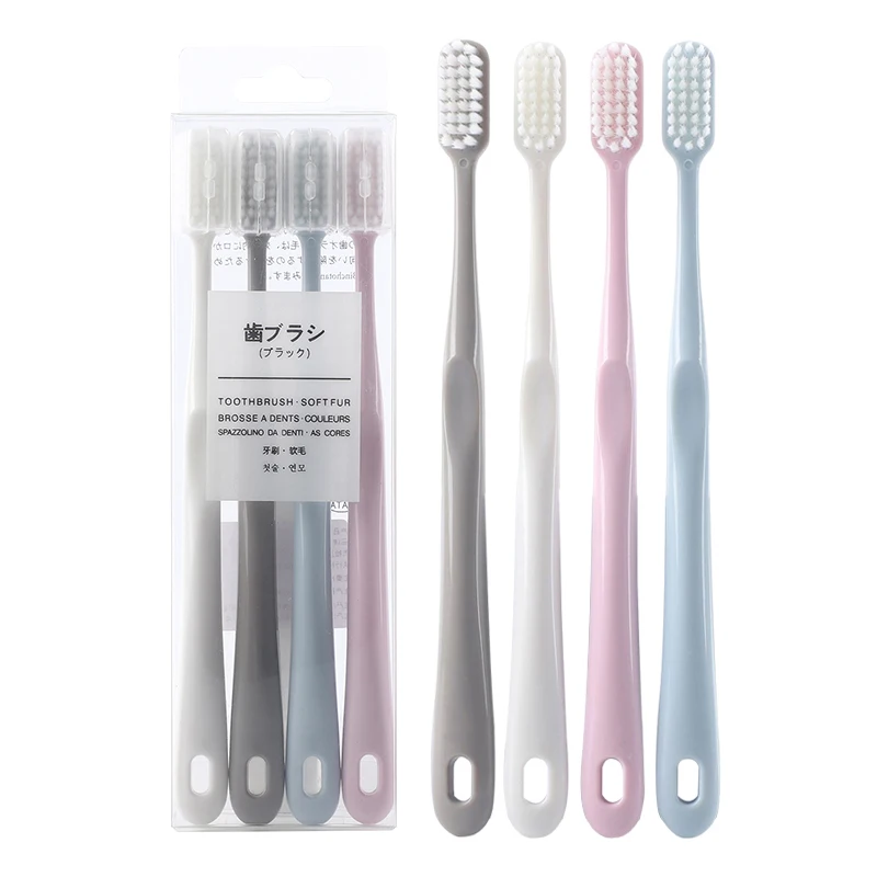 4 - Pack Adult Toothbrushes Soft Bristles Swan Neck Porcelain Handles Dust - proof Covers Hanging Hole Easy for Travel