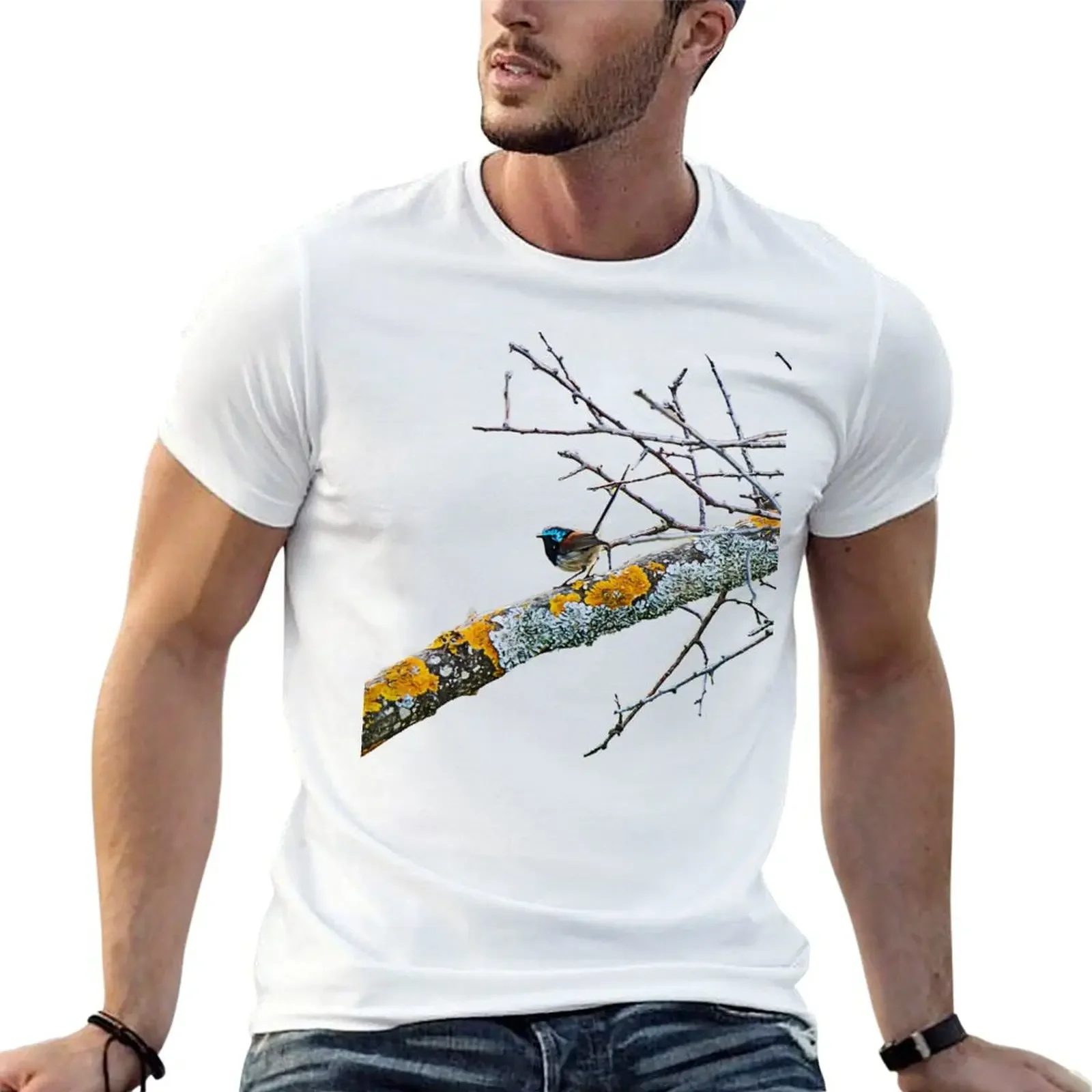 

Variegated Fairy Wren on Mossy Branch T-Shirt man t shirt graphic shirts anime tshirt men graphic t shirts