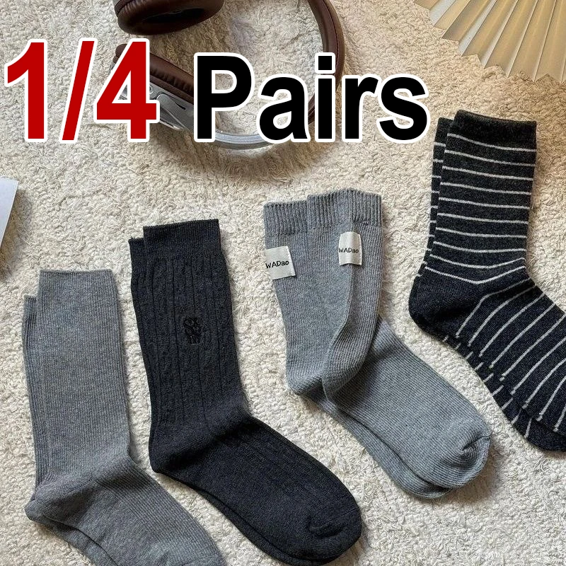 1/4 pair women spring autumn striped Long socks fashionable Korean fabric label design soft comfortable all season casual socks