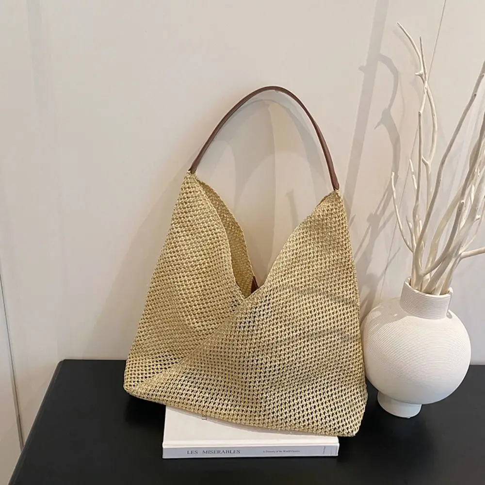 

Sweet Large Capacity Straw Bag Fashion Hollow Out Weave Tote Bag Simple Handbag Summer Beach Handbag Girls