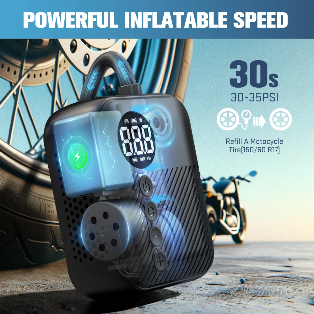 Carsun Mini Rechargeable Air Pump: Portable Digital Display Compressor for Motorcycle, Bicycle & Balls