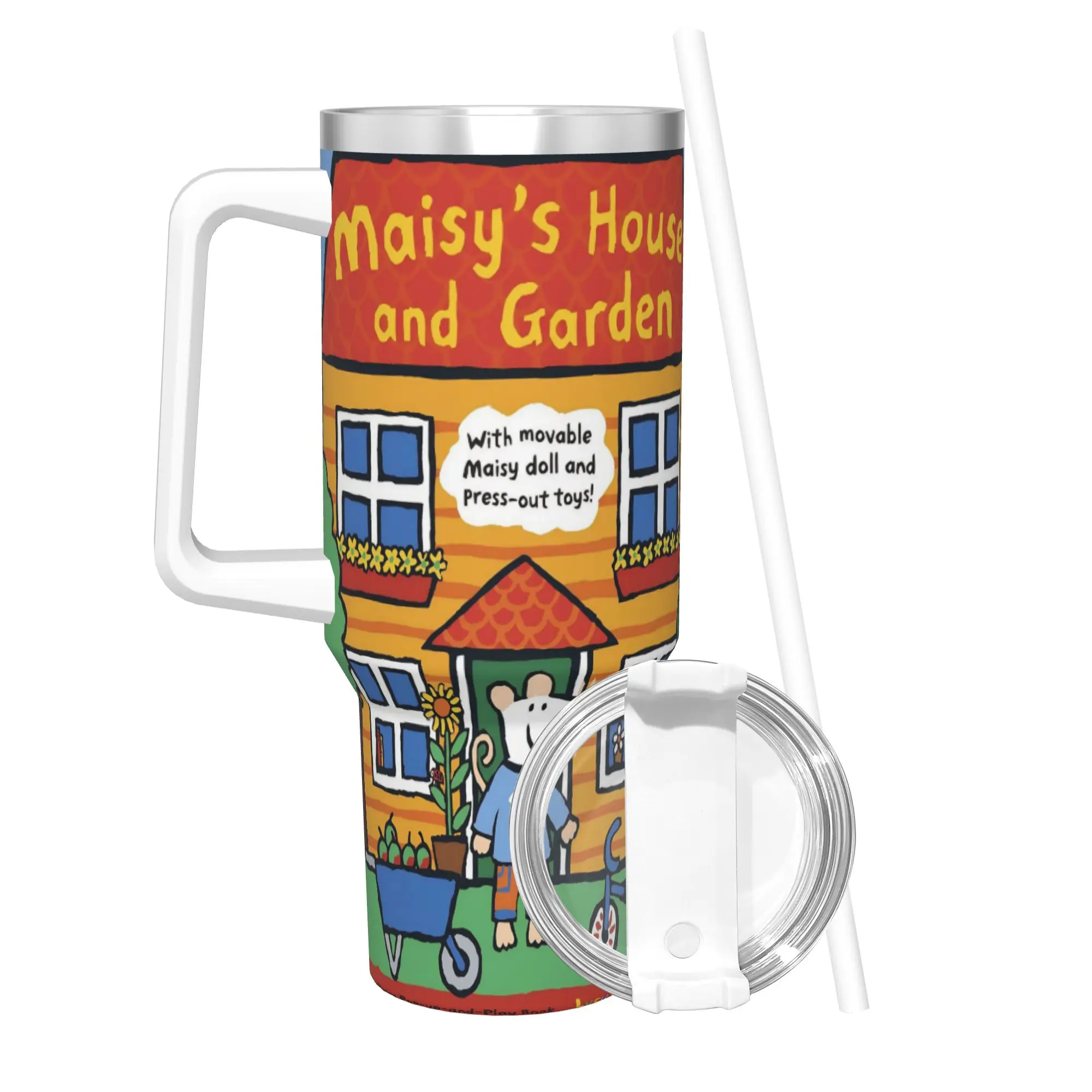 Maisy Mouse Tumbler With Straw  Stainless Steel Mug Cups Double Wall Vacuum Insulated for Cold Or Hot 40oz