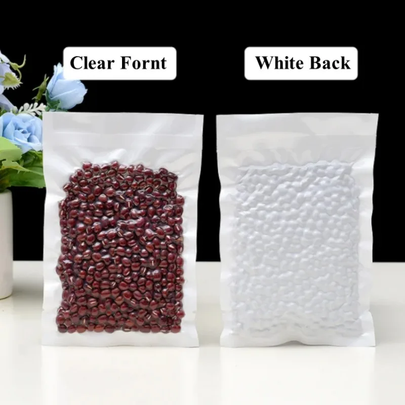 

50/100PCS Open Top Clear White Vacuum Packaging Bag,Pouches for Food Saver Machine, Frozen Meat, Seafood & Long Term Storage