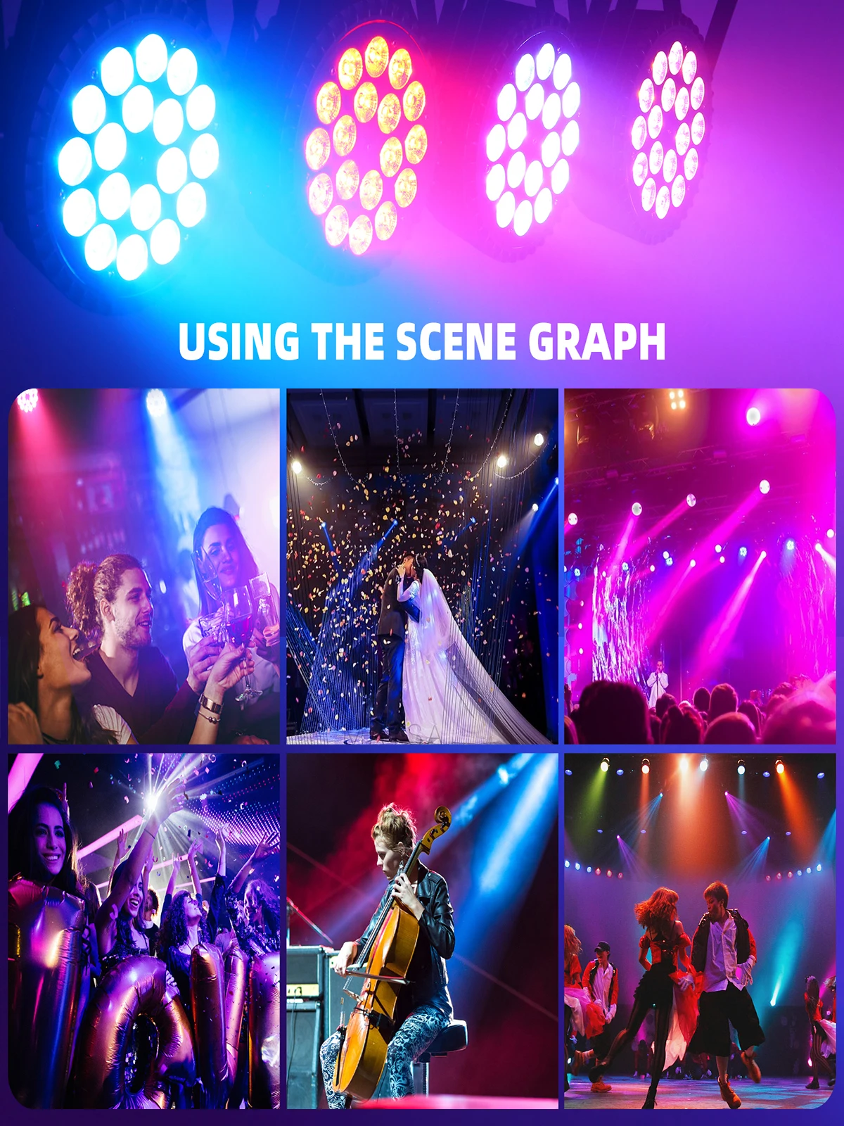 U'King 4PCS 18x10W RGBWA + UV 6IN1 Par Licht DMX512 Disco Licht Strobe Wirkung LED Bühnen Beleuchtung für Disco Dance Hall Party