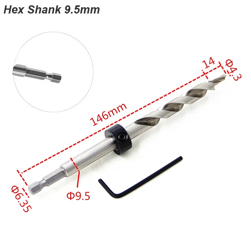 Twist Step Drill Bit With Stoper Locator For Kreg Jig Guide Manual Pocket Pilot Hole Depth Stop Collar 1/4 Hex Round Woodworking