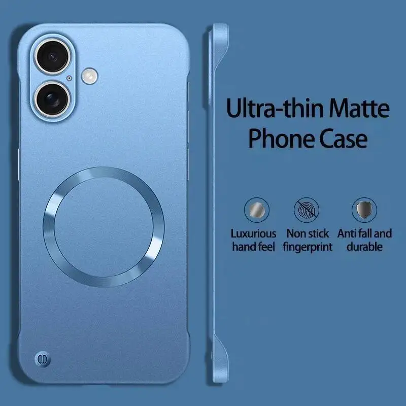 For Magsafe Bezel-less Phone Case For IPhone 17 Air 16 15 14 13 12 Pro Max Plus Ultra Thin Frameless Hard PC Magnetic Cover