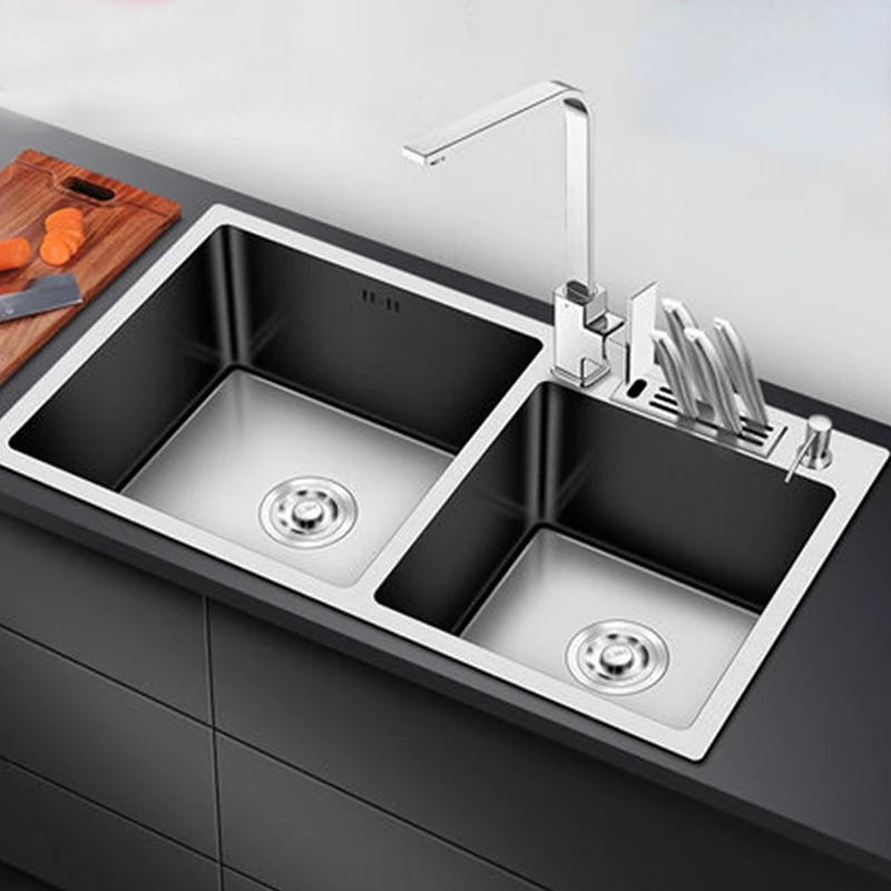 

Kitchen Sink Thickened 304 Stainless Steel Double-trough Upper&Lower Vegetable Basin Set