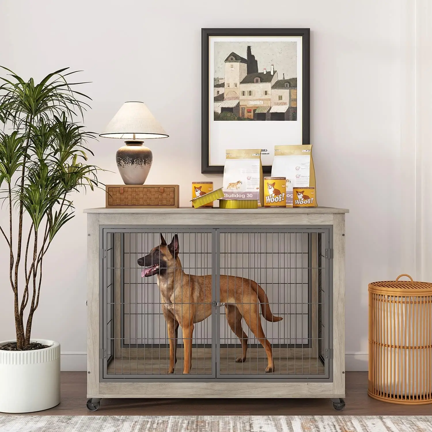 IchbinGo Dog Crate Furniture, Wooden Dog Crate Table, 43.7