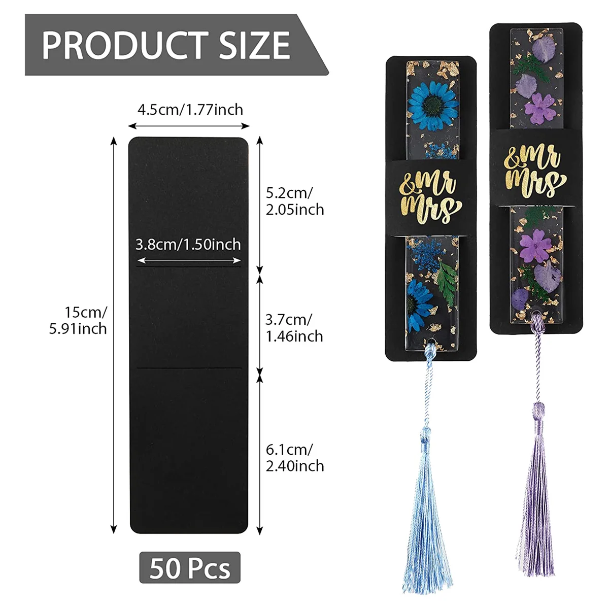 Resina Bookmark Holder Sleeves, DIY Display Cards para Bookmark Embrulho, 5,9x1,8 polegadas, 50 pcs