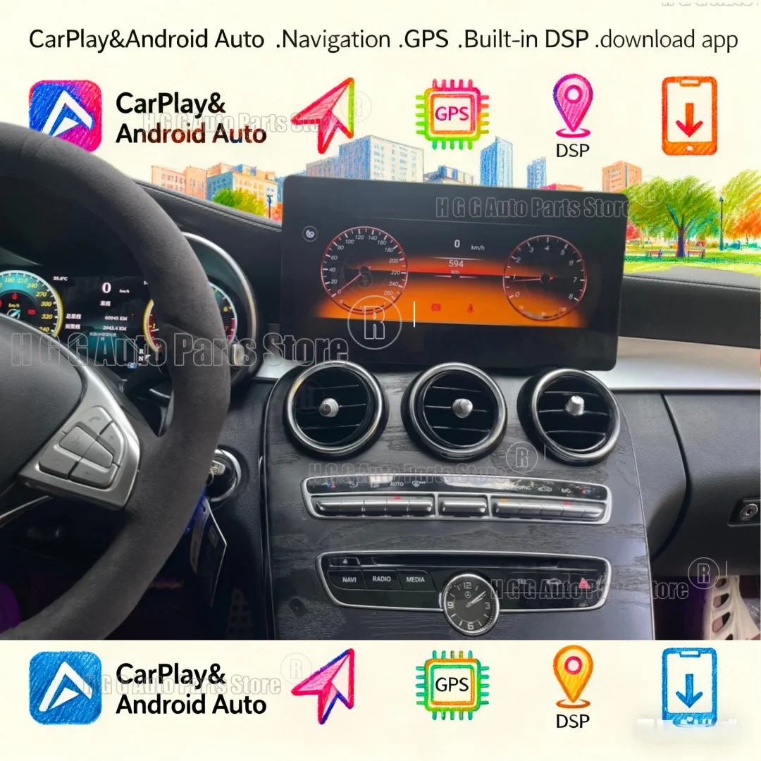 

13,3-дюймовый мультимедийный аудиоплеер для Mercedes Benz C-класса W205 GLC X253 2015-2019, автомобильная магнитола с беспроводным CarPlay и GPS-навигацией
