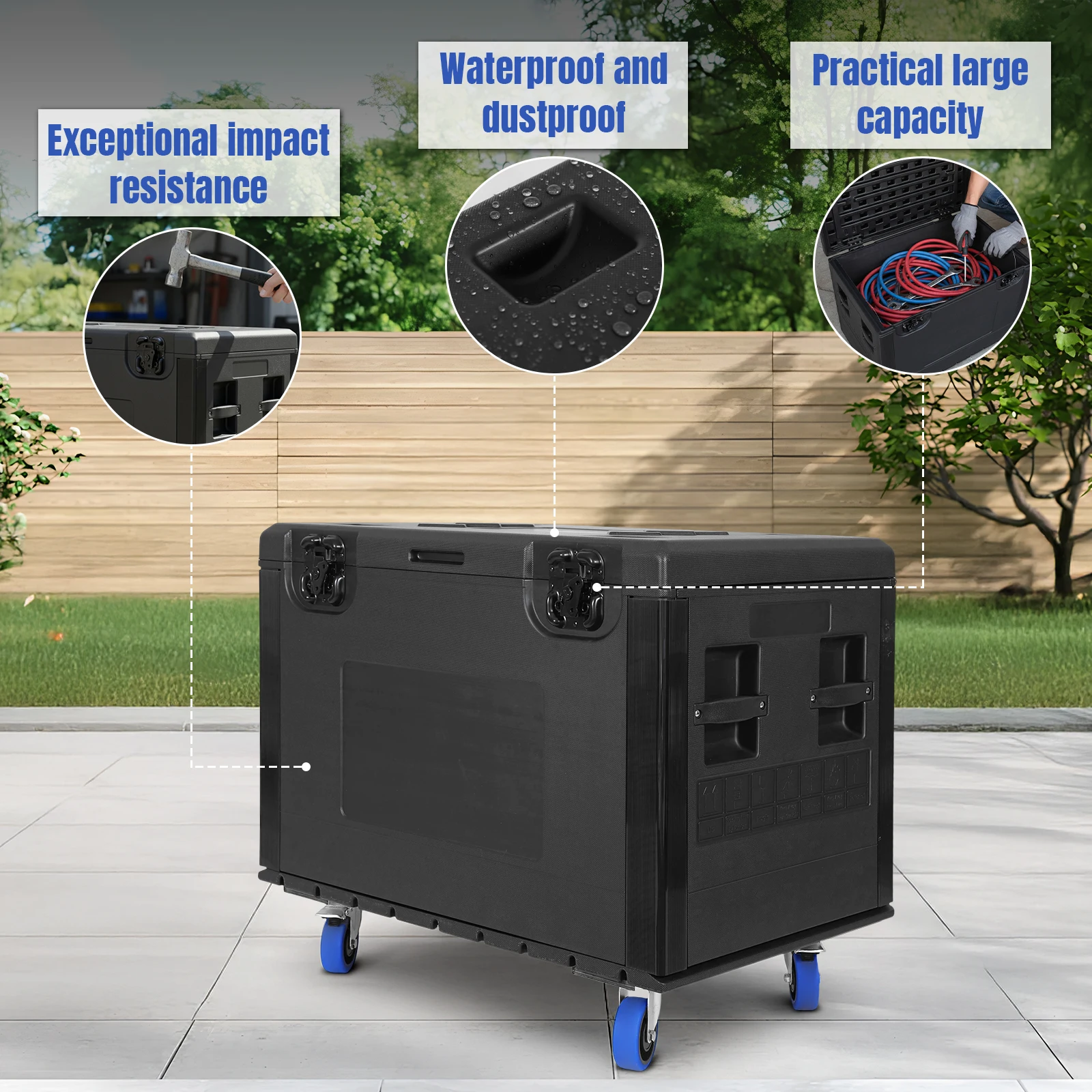 

Utility Cable Trunk Road Case with Wheels Outdoor Stall Wheeled Tool Box Waterproof for Pro Audio & DJ Equipment Storage