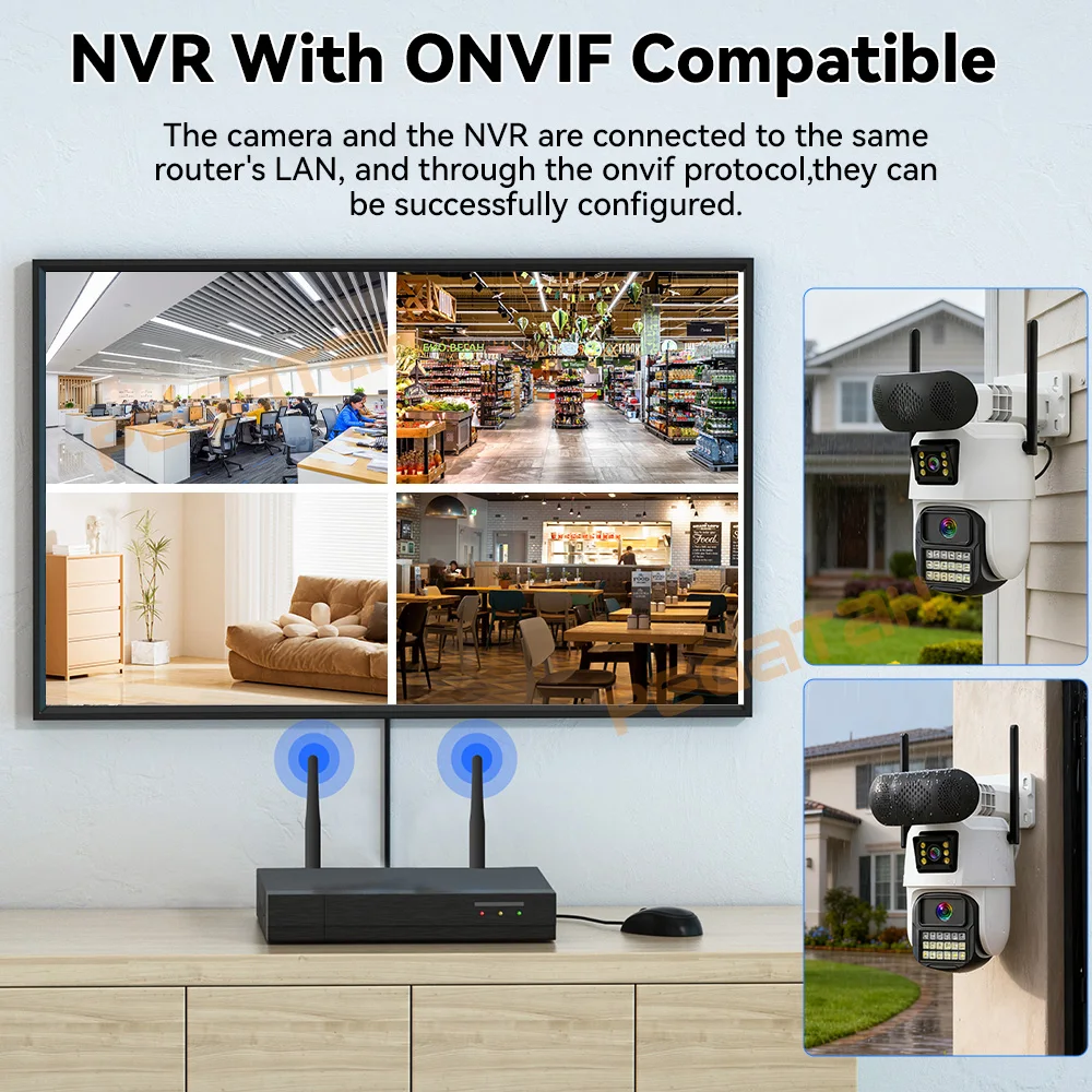 كاميرا أمان WiFi 8 ميجابكسل في الهواء الطلق مع سمّاعات بلوتوث عدسة مزدوجة تتبع تلقائي IP CCTV شاشة مزدوجة الوصول NVR Cam iCSee APP #6