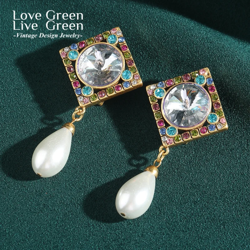 

Baroque Drop Pearl Earring Vintage Square White Crystal Dangle Jewelry For Women Designer Quality Luxury Trendy 2025 Wedding