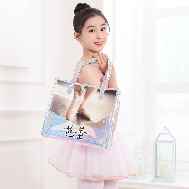 Cute Ballet Dance Bag Personalized Ballerina Laser Print Jelly Tote Handbag for Gym School Girls Big Capacity Costume Accessory