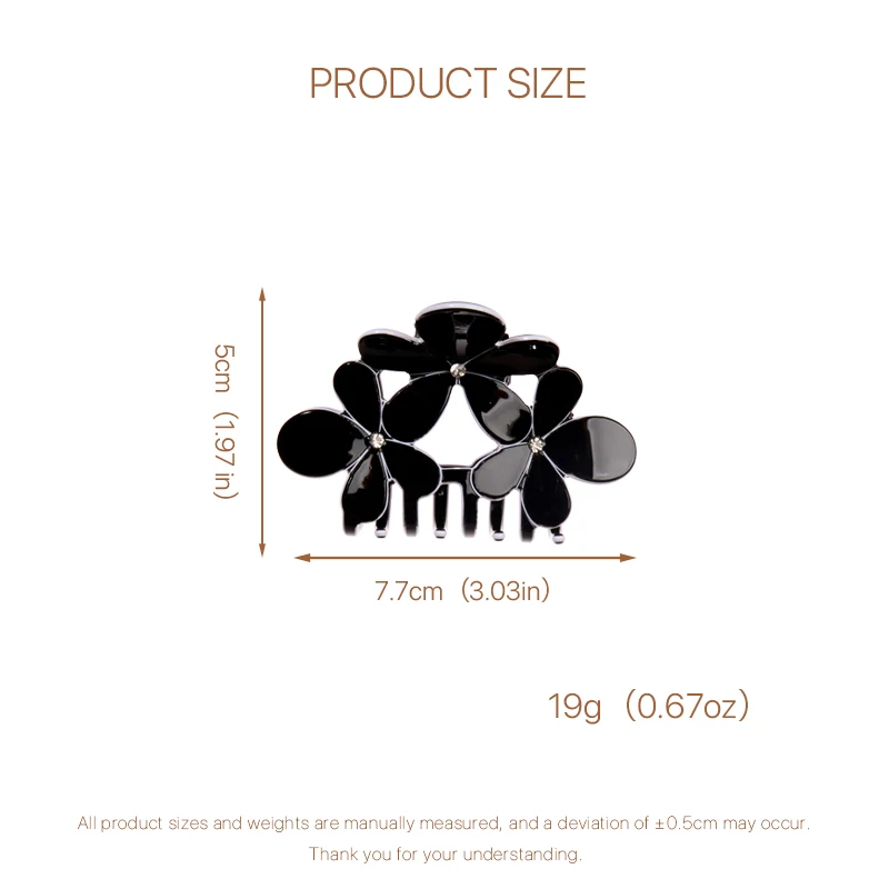 กิ๊บหนีบผมทรงกรงเล็บสีดำประดับคริสตัลลายดอกไม้ สำหรับผู้หญิง ป้องกันการลื่น จับผมได้แน่น สำหรับผมหนา เครื่องประดับผมแฟชั่น