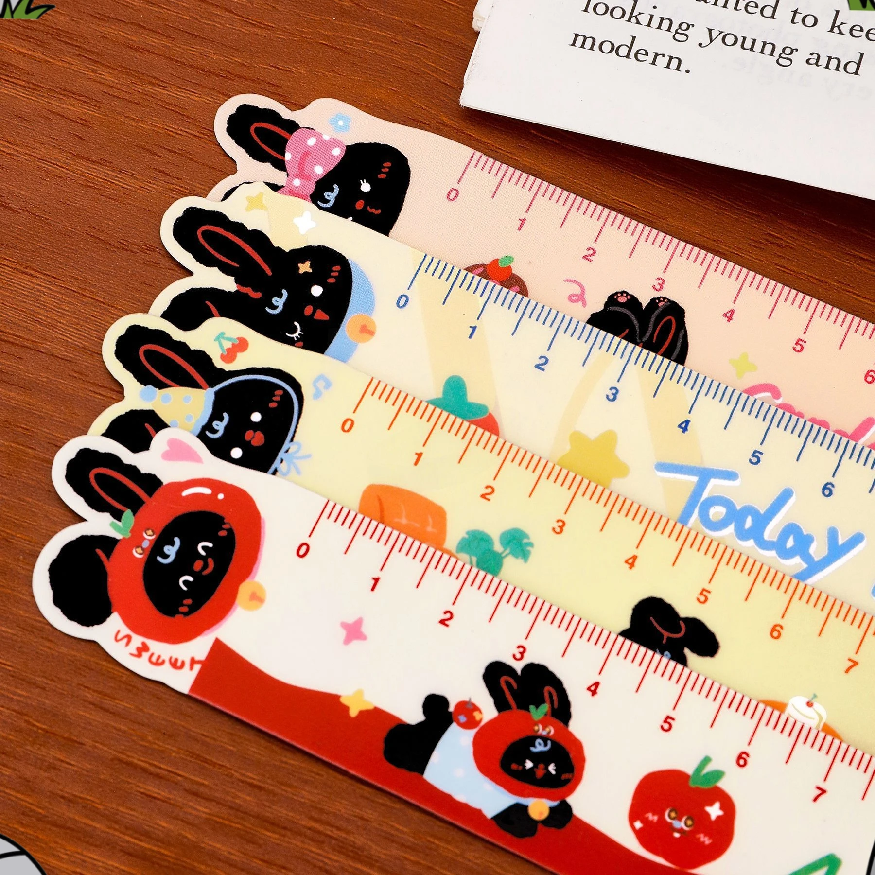 12 Pcs Ins Rabbit Magnetic Bookmark Rulers Student Cute Shaped Painting Ruler Creative Cartoon Stationery Bookmark