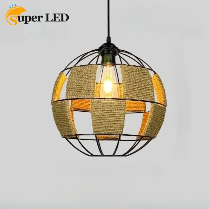 

D30CM American Style Creative Hemp Rope Pendant Light Personalized Coffee Shop Retro Industrial Style E27 Hanging Lamps Fixtures