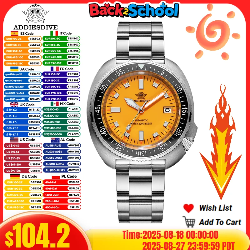 

ADDIESDIVE 2025 New Men's Luxury Watch 20Bar Waterproof BGW9 Super Luminous Sapphire Glass Japan NH35 Automatic Mechanical Watch