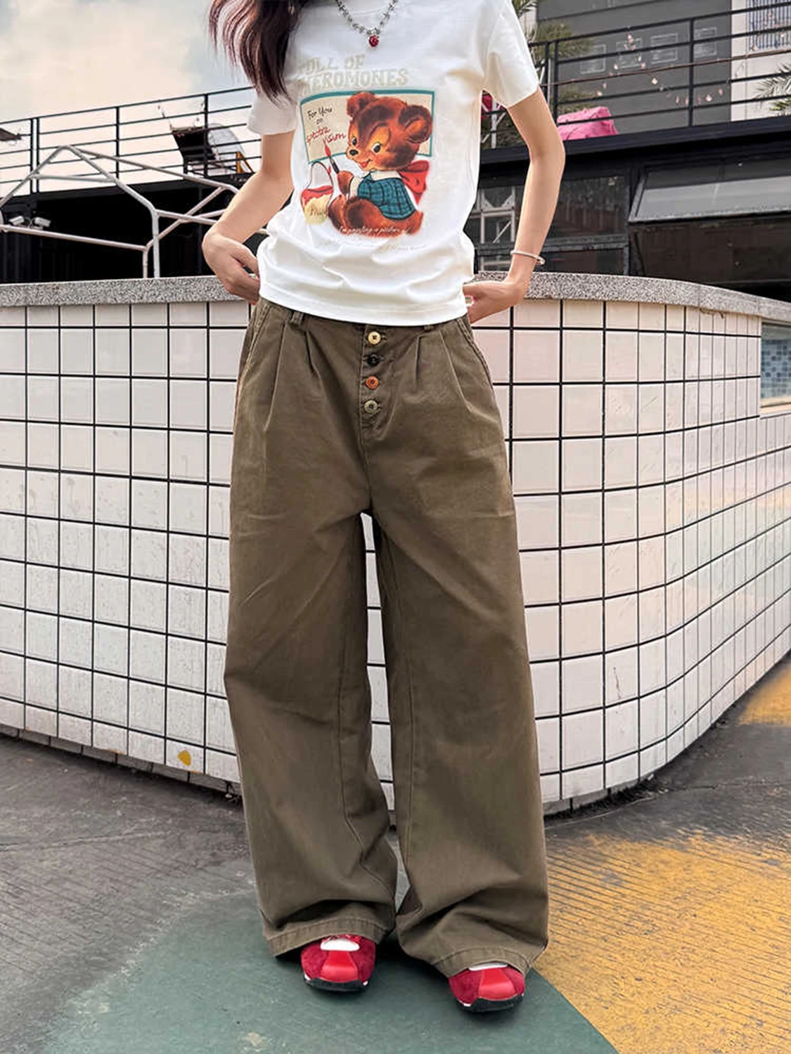 

Женские коричневые брюки-карго Y2k, длинные брюки в стиле Харадзюку, японский стиль 2000-х годов, винтажный стиль бойфренда, большие брюки в стиле гранж, одежда