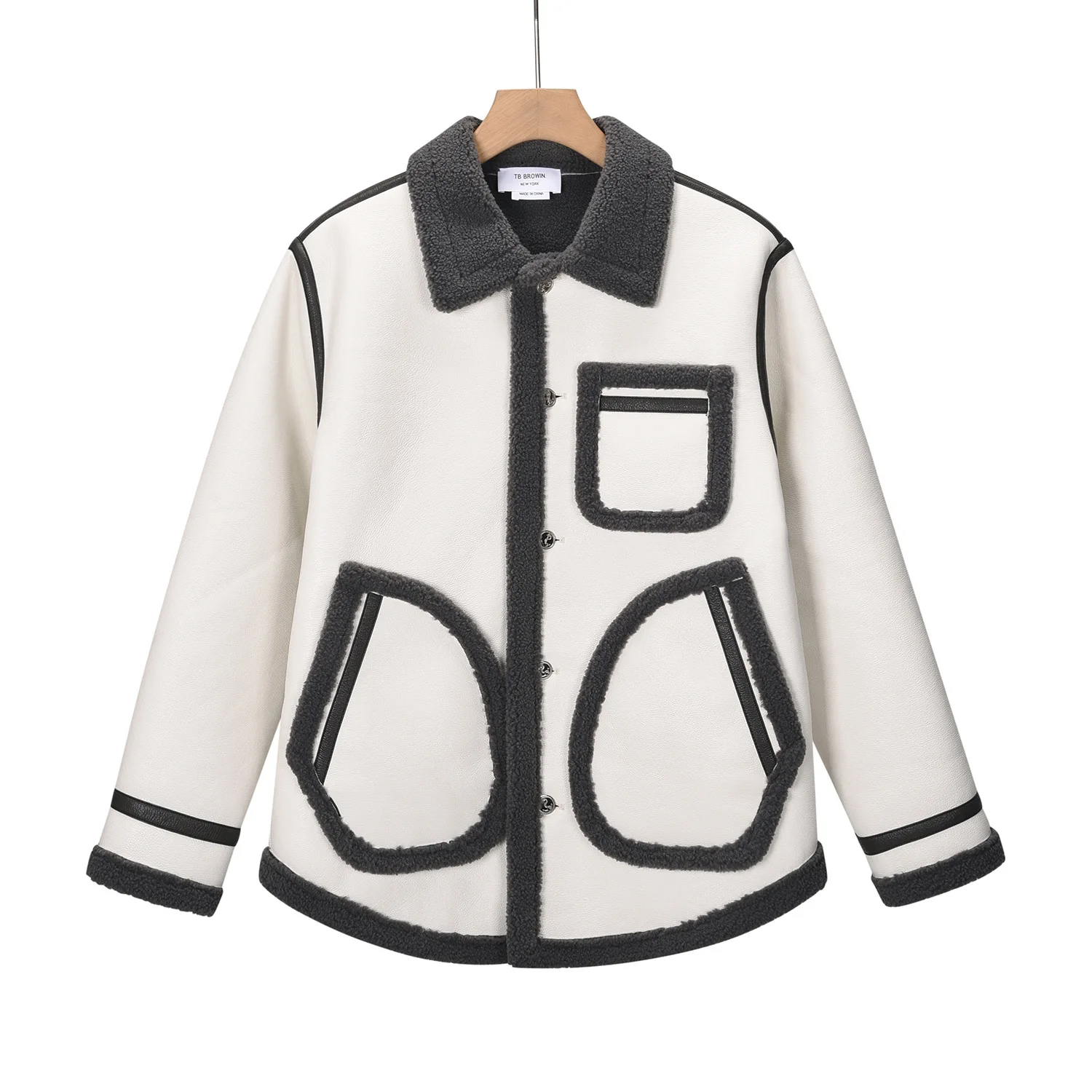 

Autumn Winter Plaid Woolen Collar Jaet Color Blo Leather Insertion Motorcycle Coat for Tall Women Stand Fit Long Sve