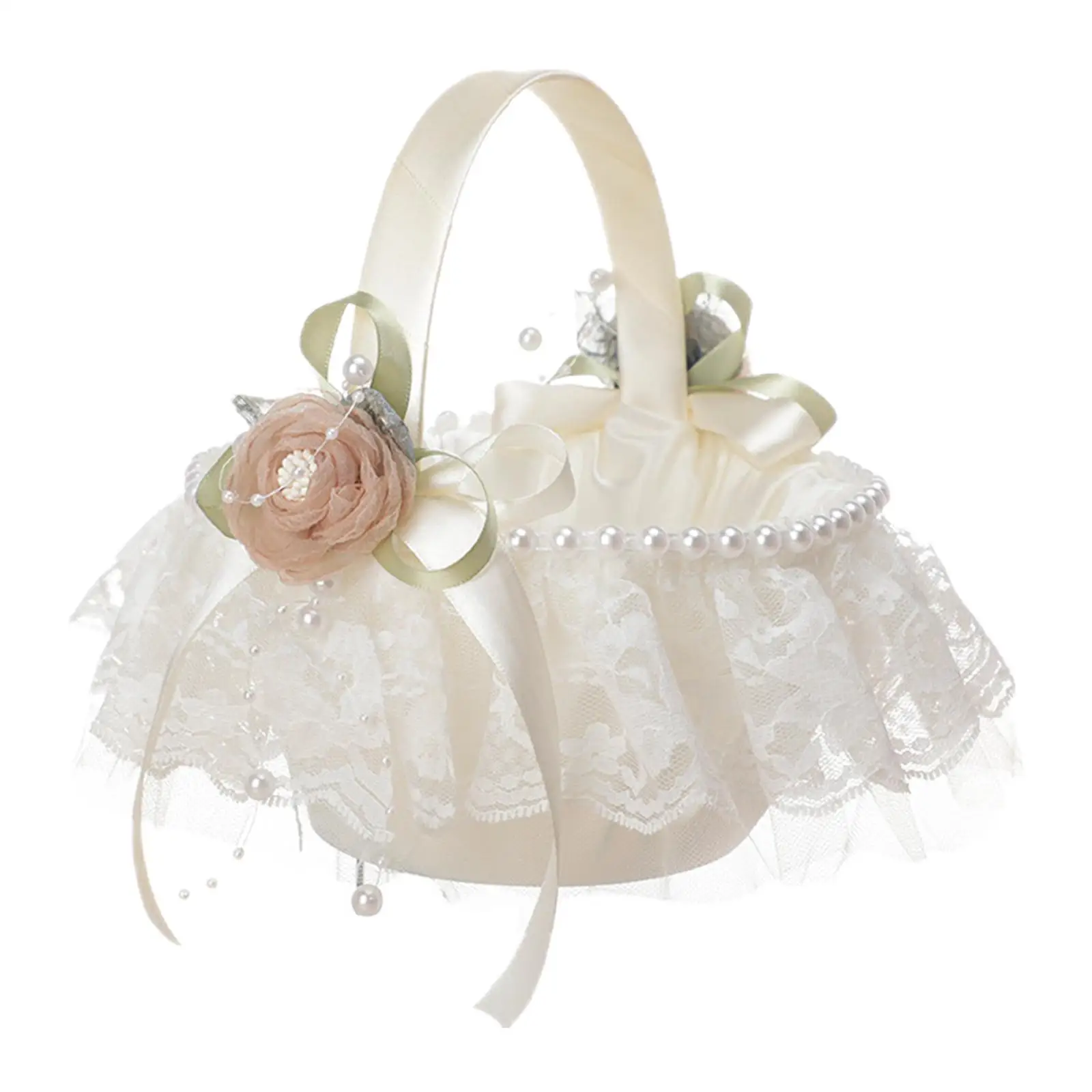 Delicate Wedding Basket, Fruit Candies Container Lace Ribbon European Style for Party Centerpiece Decoration