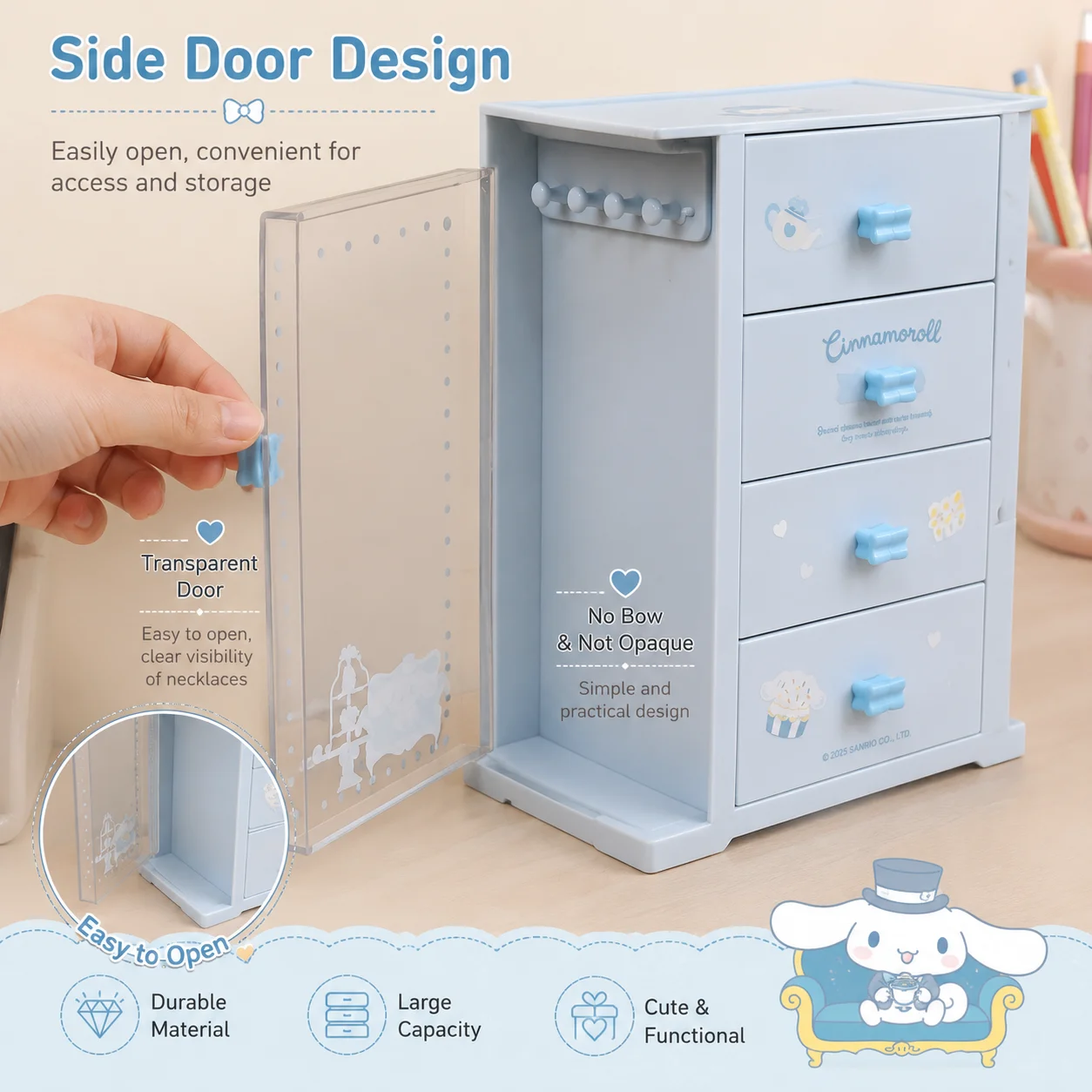 Kawaii Sanrio 4 Drawer Desktop Storage Cabinet My Melody Jewelry Trinket Organizer Box Plastic Cosmetic Small Accessories Drawer view 2