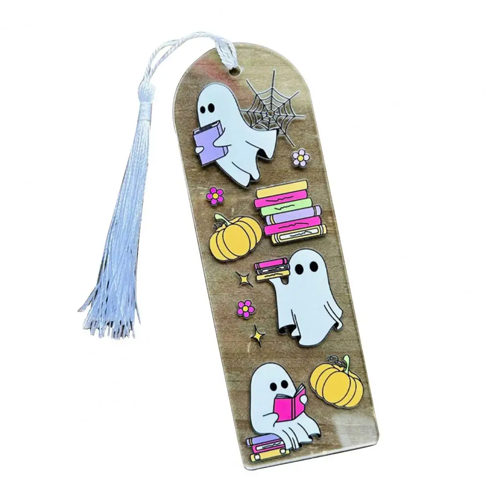 Transparent Bookmark Halloween Bookmark Spooky Halloween Acrylic Pressed Bookmarks with Tassels for Readers for Graduation