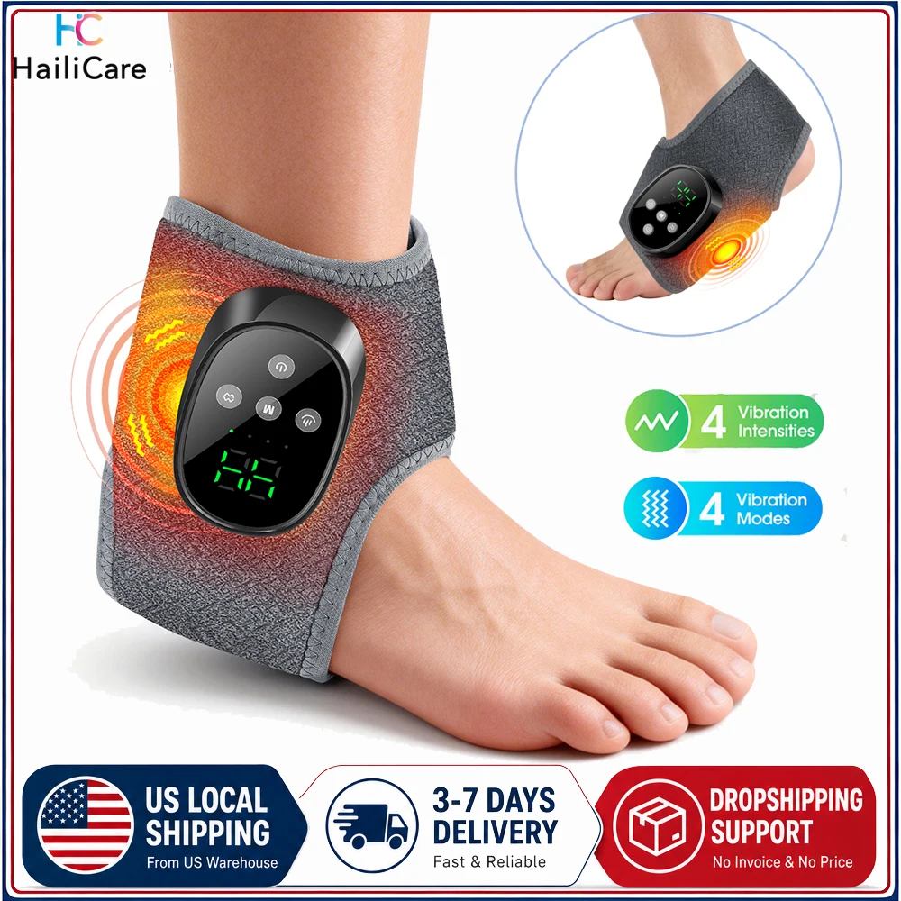 Electric Foot And Ankle Massager 4 Level Vibration Hot Compress Foot Massage Wrap Ankle Brace For Joint Sprain Muscle Relaxation