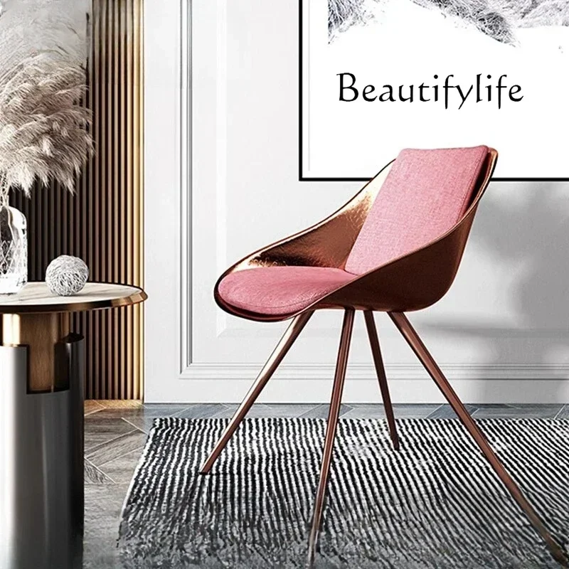 LX Stainless steel dining chair light luxury household European chair backrest Nordic advanced creative wrought iron makeupSSS