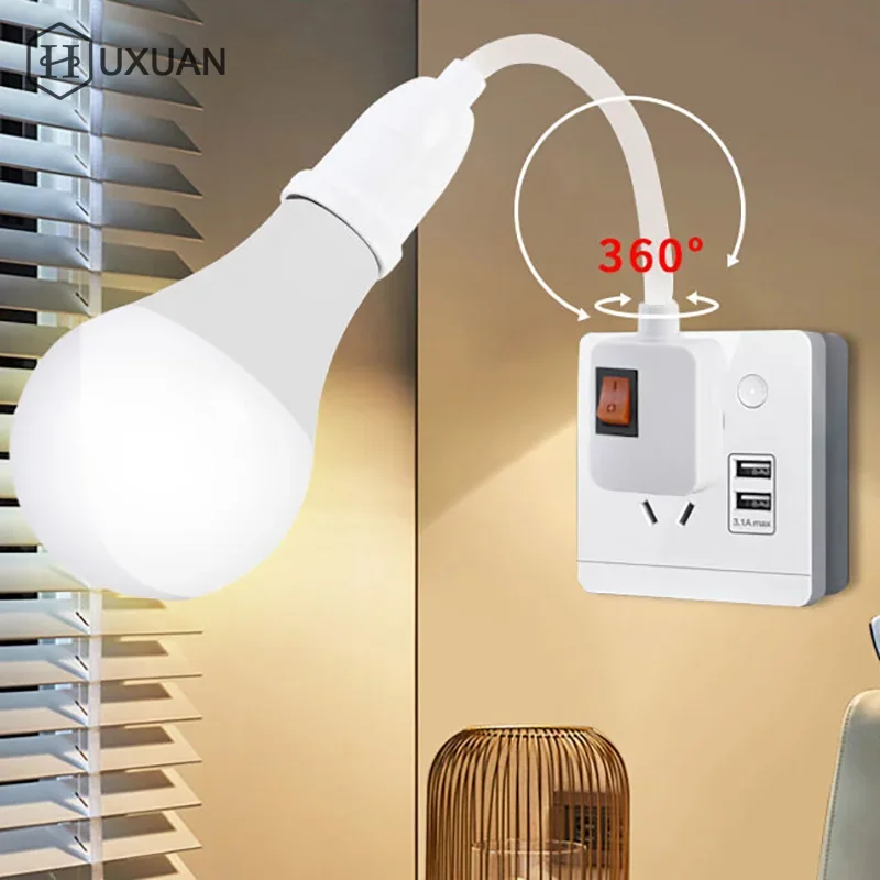 EU/UK Plug LED Table Lamp Hose Turnbuckle Stainless Steel E27 Straight Plug Adaptor Straight Bulb Holder With Switch