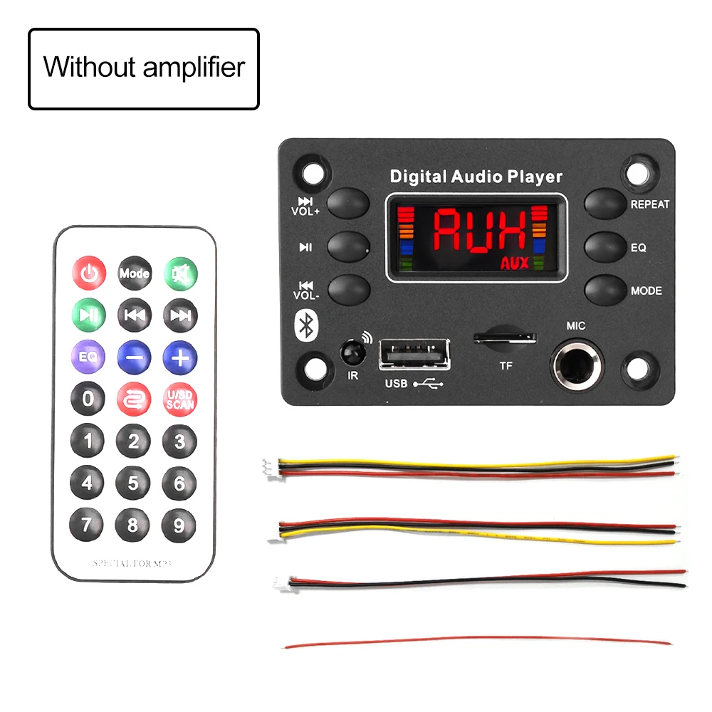 DC 12V Bluetooth 5.0 MP3 Decoder Board 2*25W Amplifier MP3 Player Support Call Recording 3.5mm USB TF FM for Module Car Speaker