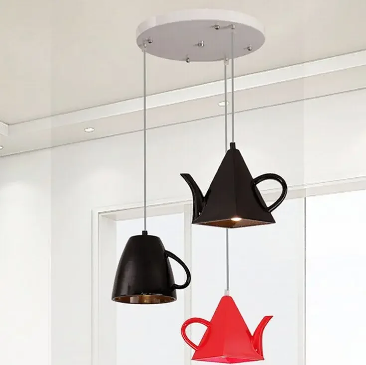 

Modern Resin Teapot Pendant Lights Tea Cup Bar/Coffee E27 Single Head White/Black/Red Home Decoration Free