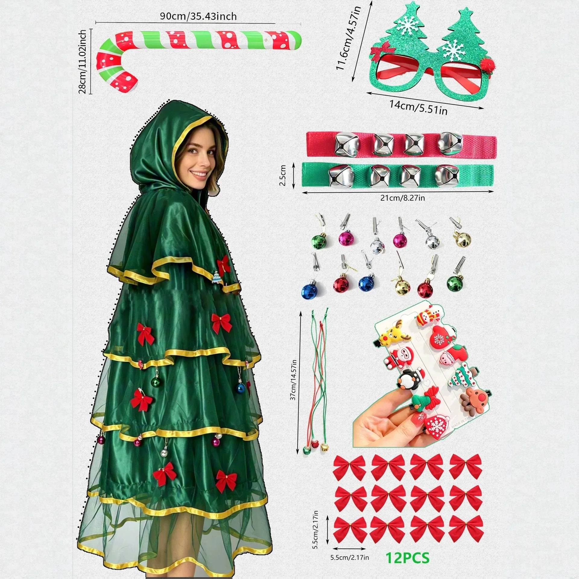 Adult Elf Christmas Tree Costume Green Themed Fancy Dress for Christmas Halloween Cosplay Theme Party Role Play