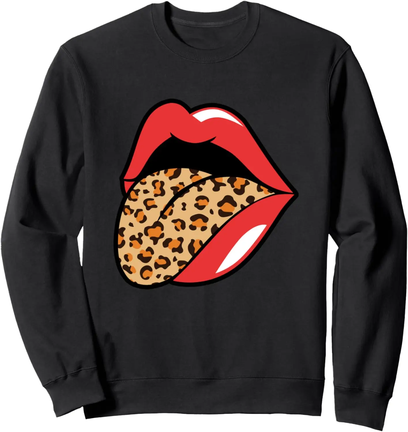 Red Lips Leopard Tongue Shirt Animal Print Sweatshirt