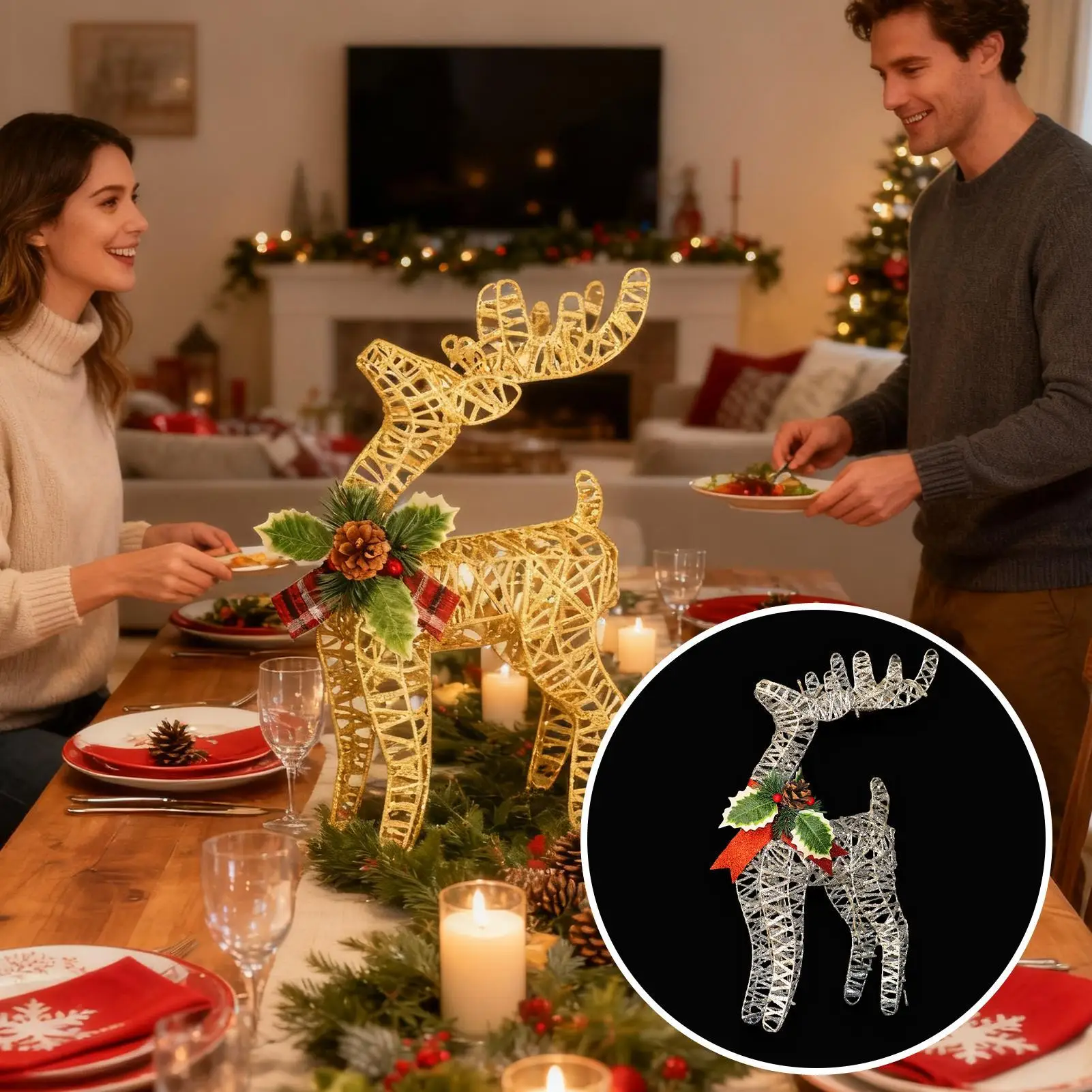 2025 Christmas Reindeer Wrought Iron Decoration, Glowing Reindeer Under Christmas Tree Ornament, Christmas Reindeer Figurine