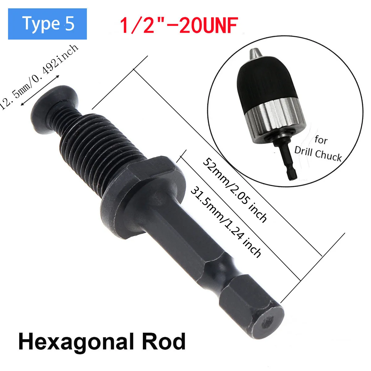 1/2 -20UNF 3/8-24UNF Connecting Rod Adapter Square Round Hexagon Hex Screw Shank Drilling Bit Extension for Electric Drill Chuck