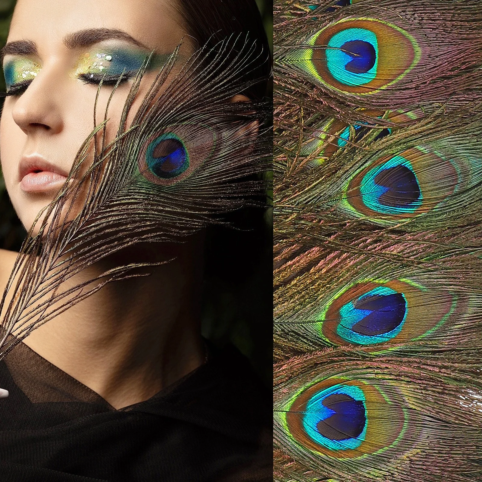 

100Pcs 25-30cm Beautiful Peacock Tail Natural Eye for Clothing Accessories Hats Bags Headwear