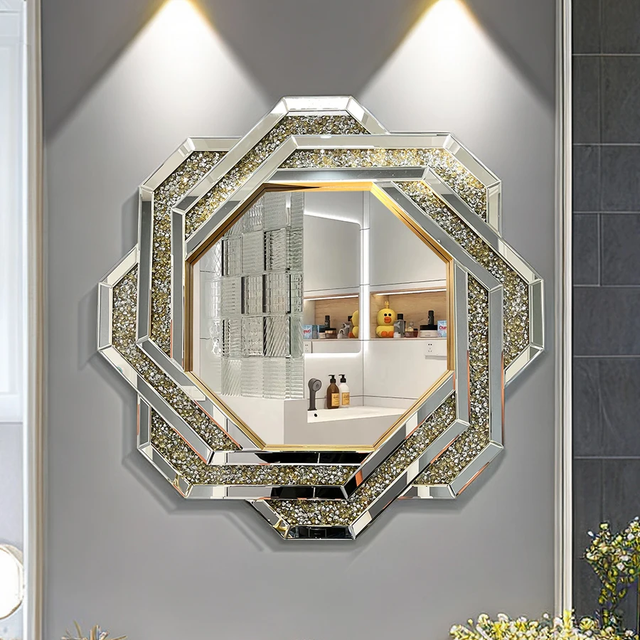 Luxury Art Deco Handmade Glass Floor Length Flower Shape Decorative Bone Mirror Diamond Trim Design