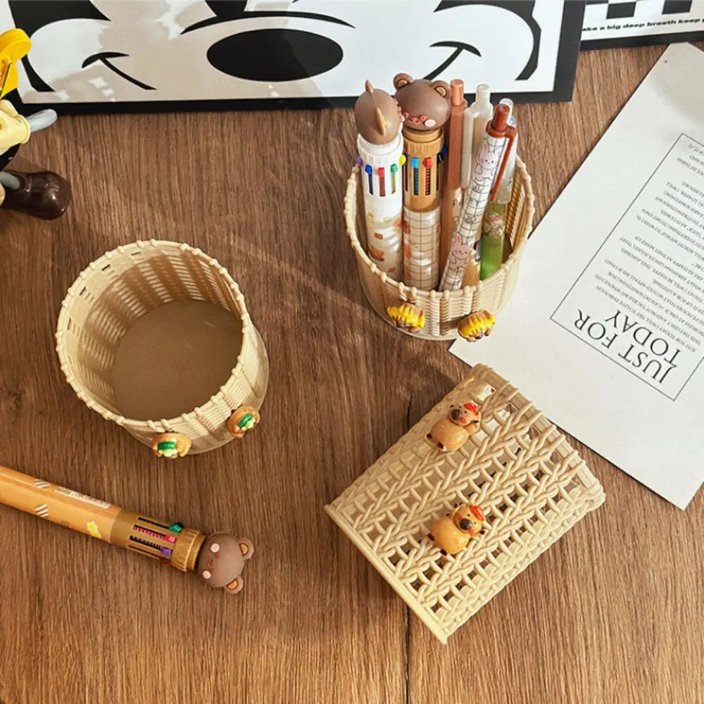 

Портативный многофункциональный настольный ящик для хранения, цилиндрический полый держатель для ручек, милый мультяшный пенал, настольный компьютер