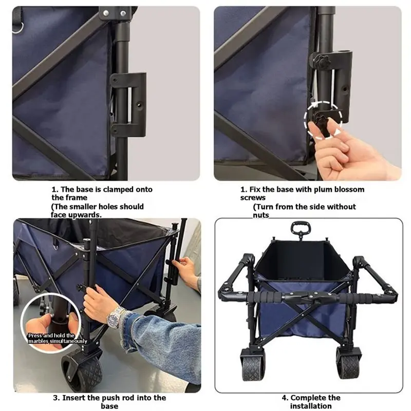 2026 New Wagon Push Handle Foldable With Hook And Loop Strips Adjustable For Camping Canopy