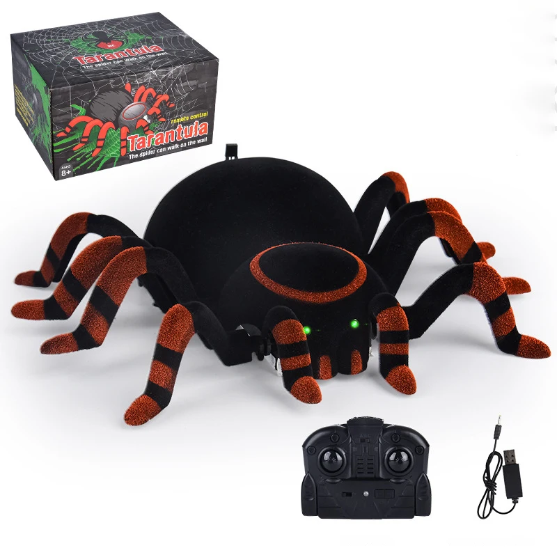 

Electronic pet Remote Control Simulation tarantula Eyes Shine smart black Spider 4Ch Halloween RC Tricky Prank Scary Toy gift