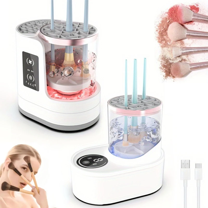 3-IN-1 elektrische make-upborstelreiniger Machine met make-upborstel Droger-houder-draagbare automatische USB-reiniger voor cosmetische borstels