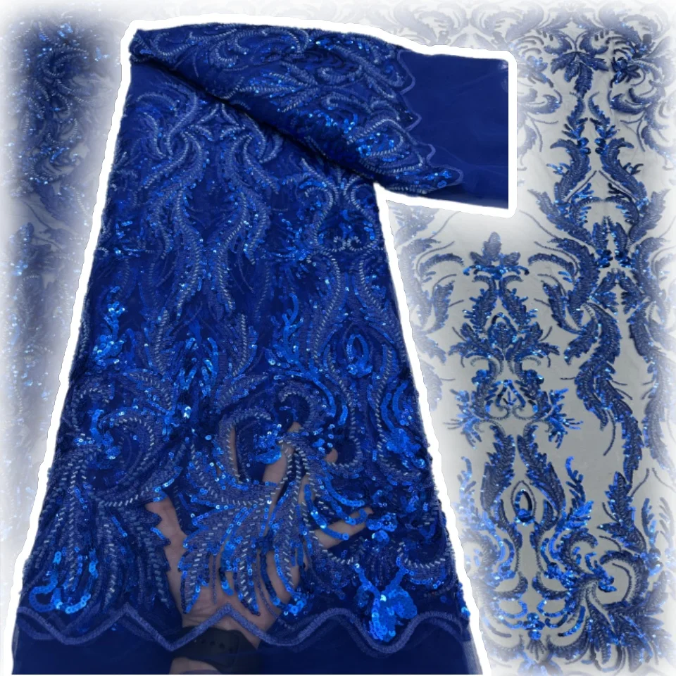 

Sky Blue Elegant Handmade Beads Embroidery French Tulle Lace Fabric for Party Nigerian Luxury Sequines Lace Fabric Wedding CC542