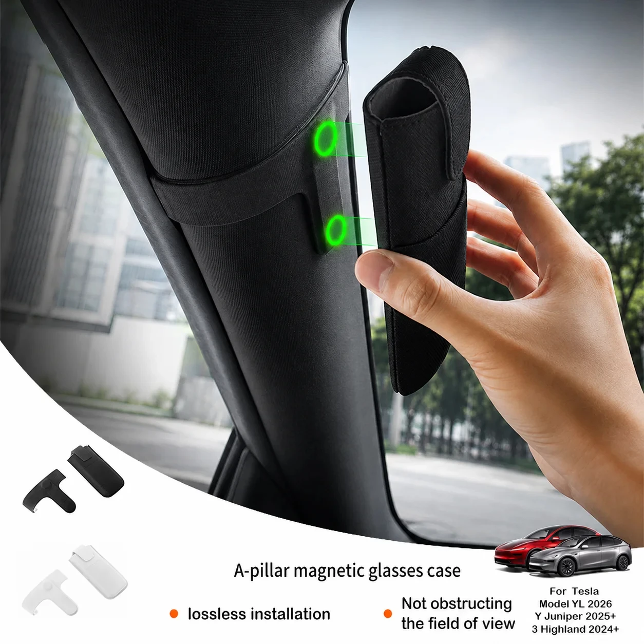 For Tesla Model Y Juniper YL 2025+ Model 3 Highland 2024+ A-Pillar Magnetic Sunglasses Case Holder Flocked Car Glasses Case