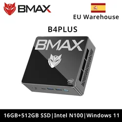 Mini PC BMAX-B4 Plus con Windows 11,Intel N100,16Go,512Go,SSD,2 x HDMI, 1 x tipo C, soporta carga 4K @ 60Hz,750MHz exploración Intel UHD