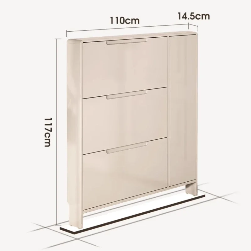 Ultra-thin tipping bucket shoe cabinet, extremely narrow at the door of   household, cream wind enters door, and back