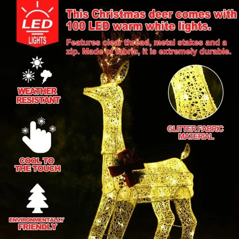 Christmas Decorations 3-PCS Lighted Reindeer for Outdoor Glowing Decoration with 230 LED Lights, Battery Christmas Inflatables